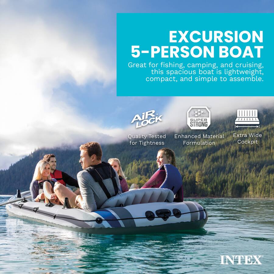 Excursion 5 Rafts Intex Excursion 5 Person Inflatable Fishing Raft Boat with Composite ...