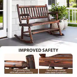 Winado - 33.5inch Wooden Rocking Chair Weather-Resistant Loveseat with High Backrest Built 2 Person for Indoor Outdoor Garden - Carbonized