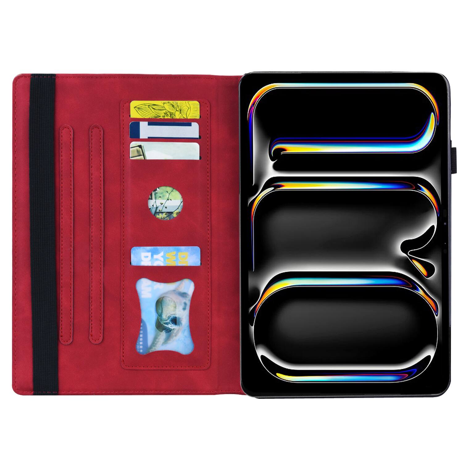 Left. Dteck - for iPad Air 13 Inch Case M4 2026 / M3 2025 / M2 2024, Matte PU Leather Folio Stand Cover with Credit Card Slots - Red.