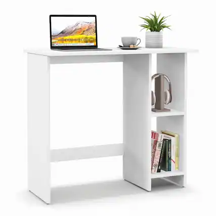 Front. Pefilos - Small Computer Desk with Storage & Adjustable Shelf-White, Office Desk, Gaming Computer Desks for Study,Working,Writing - White.