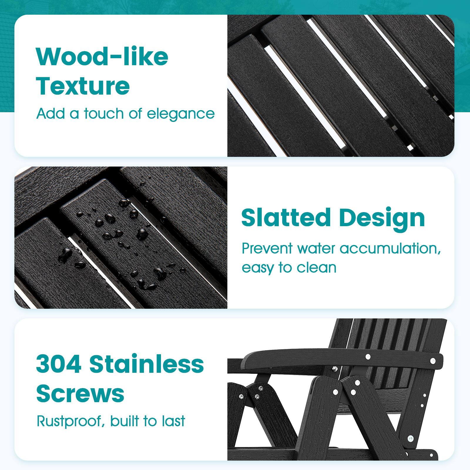 Wood-like Texture  
Add a touch of elegance  

Slatted Design  
Prevent water accumulation, easy to clean  

304 Stainless Screws  
Rustproof, built to last