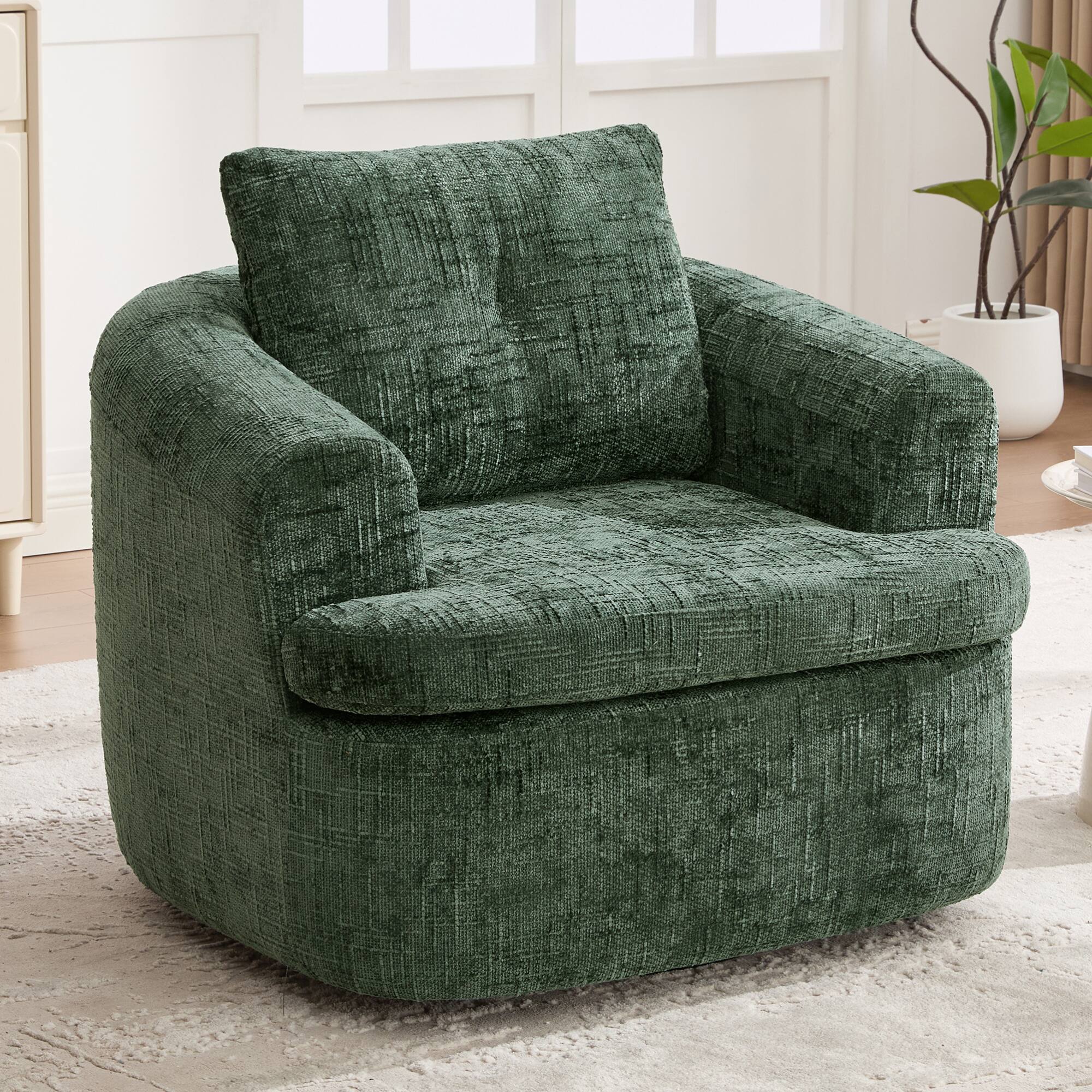 Front. GOODSILO - Modern 360-Degree Swivel Accent Barrel Chair with Dual-Layer Cushion Design for Living Room and Office - Green.