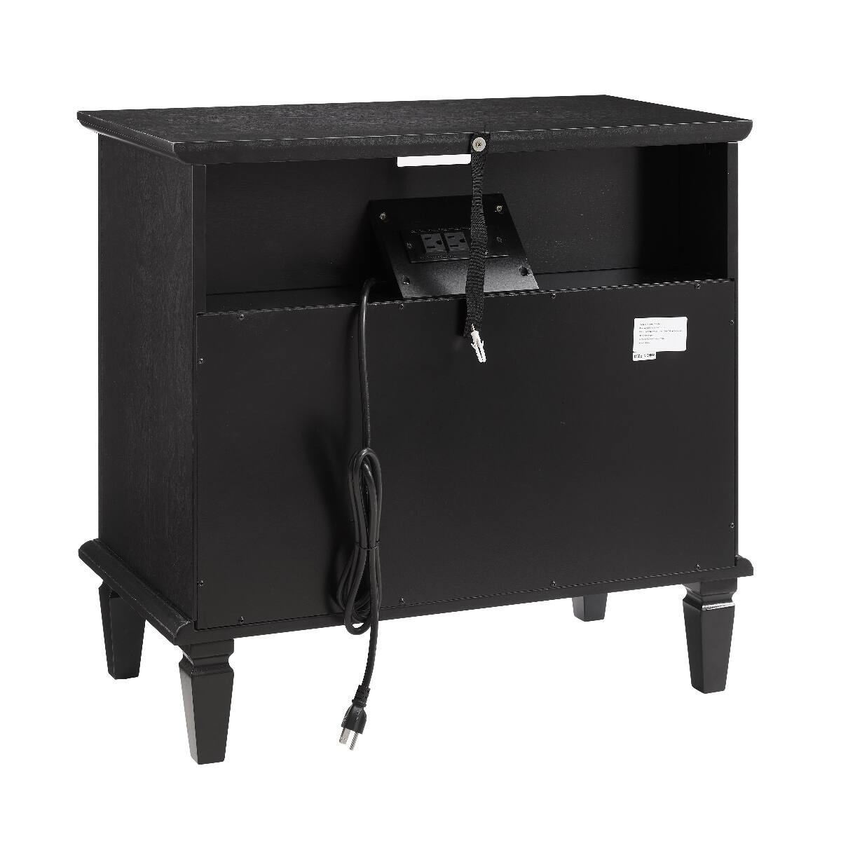Alt View 7. Loheer - Loheer Black Nightstand With Charging Station, Two Drawers and Open Shelf - Black.