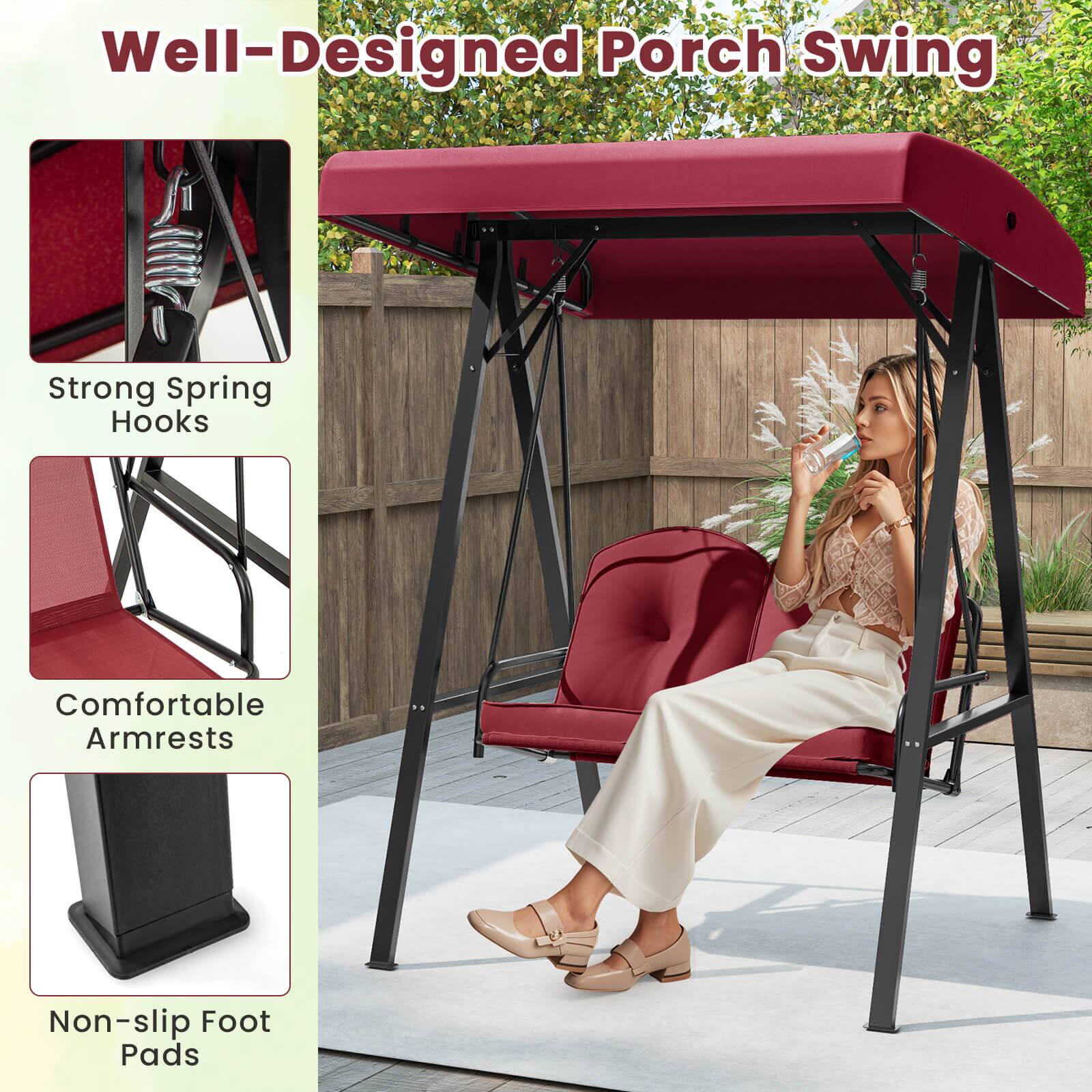 Well-Designed Porch Swing
Strong Spring Hooks
Comfortable Armrests
Non-slip Foot Pads