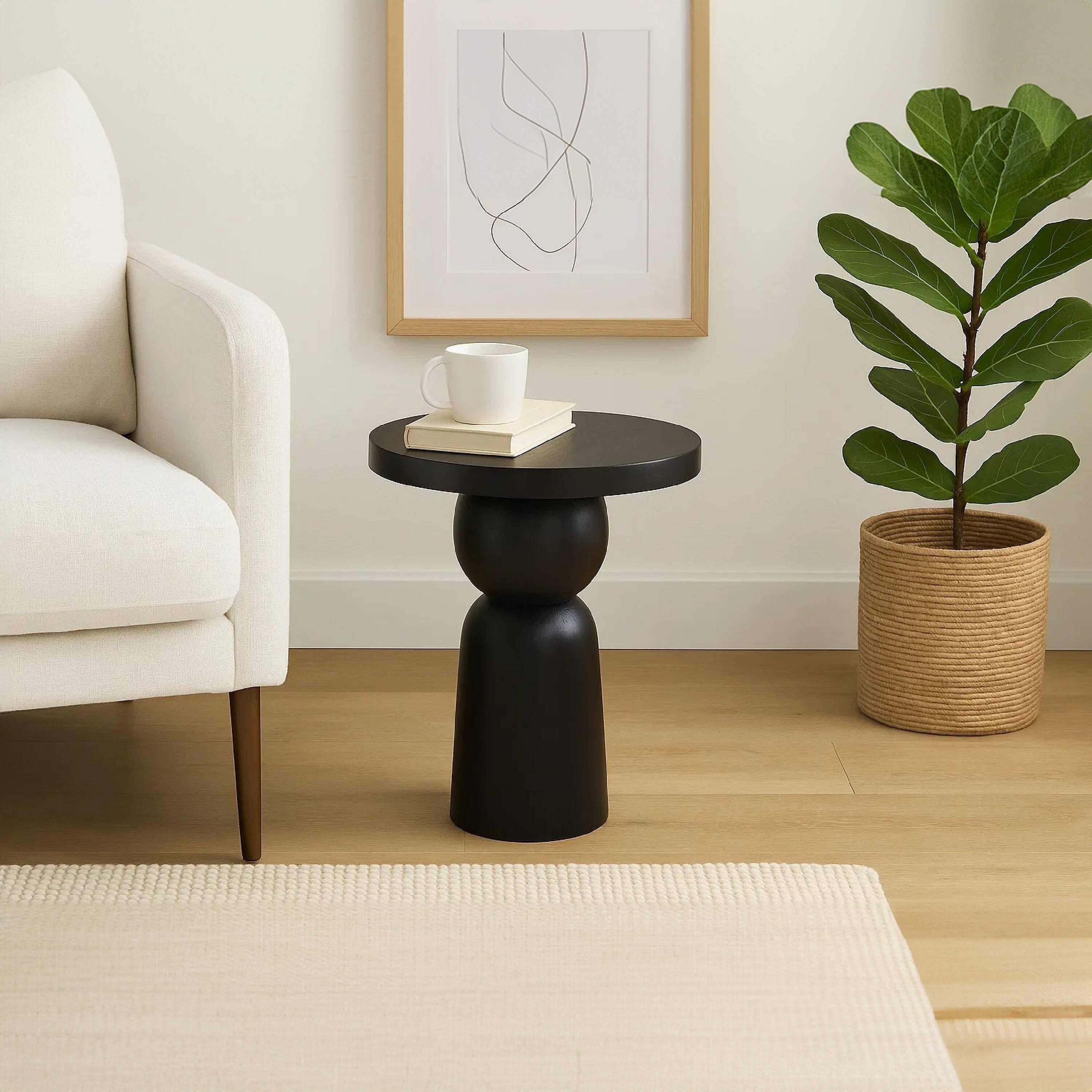 Alt View 9. Manhattan Lane - Tia 12 Inch Round Side End Table with Turned Pedestal Base - Black.