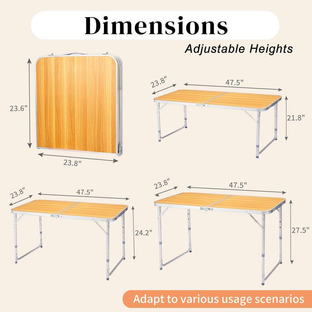 Dimensions  
Adjustable Heights  

23.8" x 47.5" x 21.8"  
23.8" x 47.5" x 24.2"  
23.8" x 47.5" x 27.5"  

Adapt to various usage scenarios