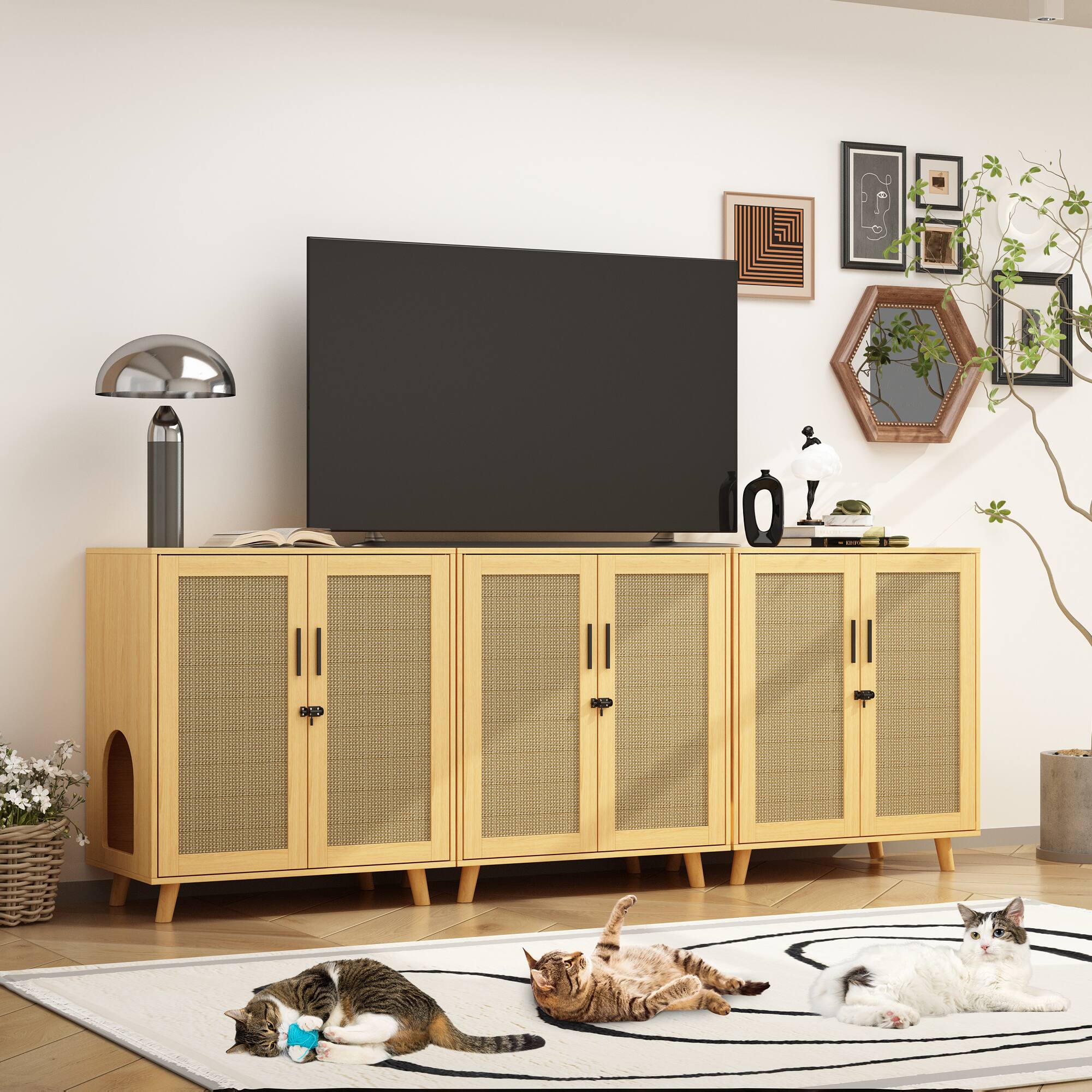 Alt View 2. FUFU & GAGA - Multi-Functional Cat Furniture Cabinet – Hidden Litter Box Storage & Scratching Post with Adjustable Shelves.