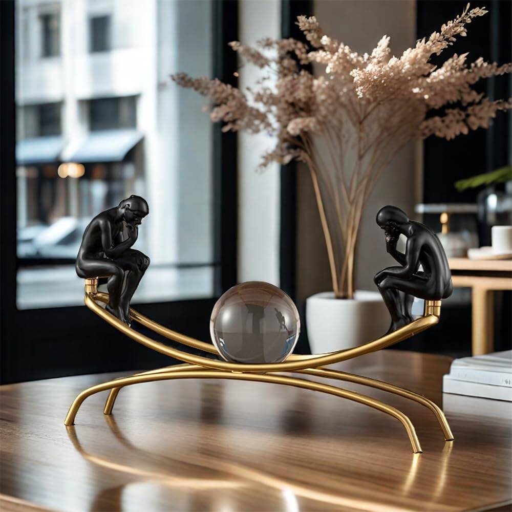 Alt View 3. Refined Abode Design - The Thinker Statue Thinking Man Statues With Crystal Ball Sculptures Collectible Figurine Home Decor Living.