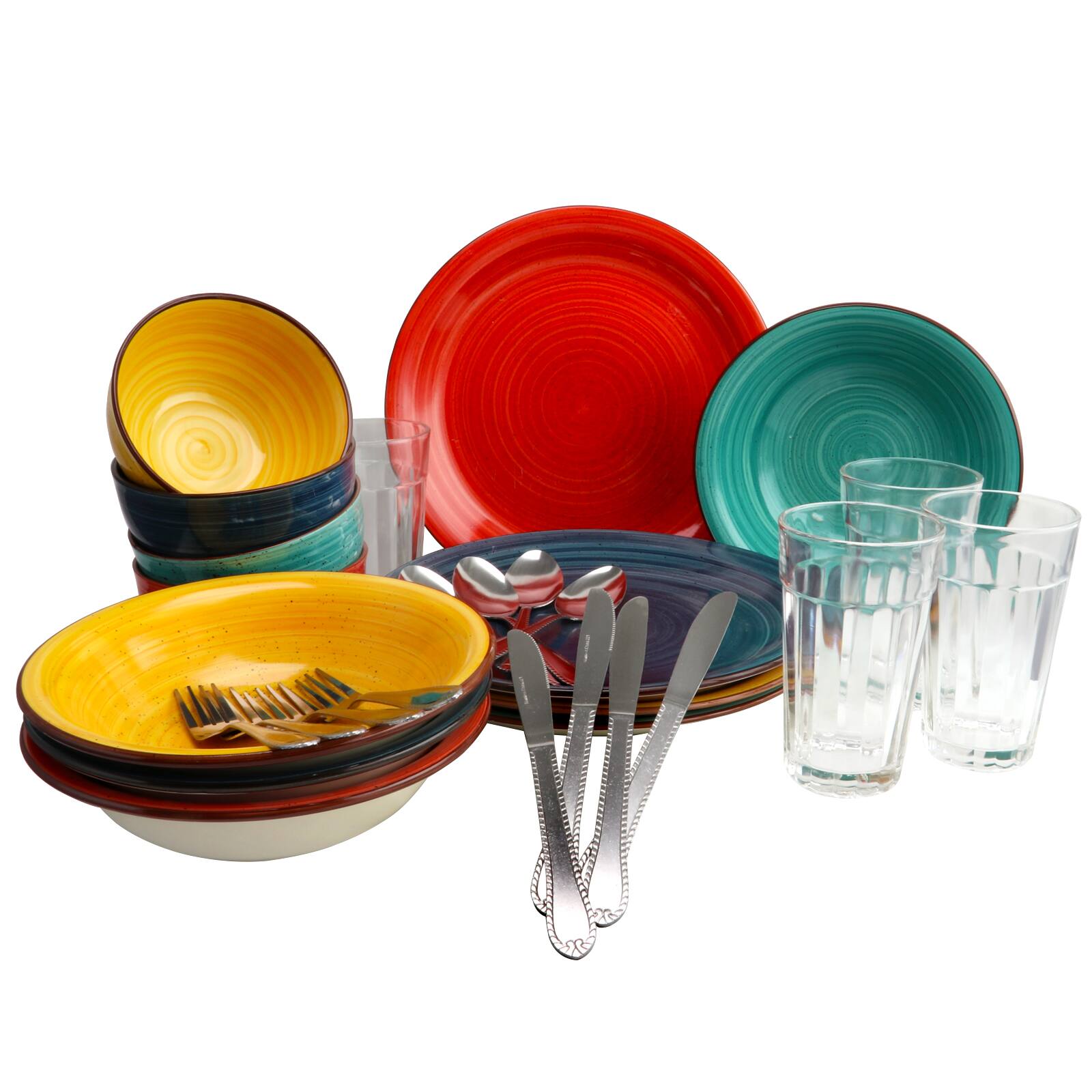 Front. Gibson - Gibson Color Speckle 28 Piece Mix and Match Dinnerware Combo Set - Multi-colored.