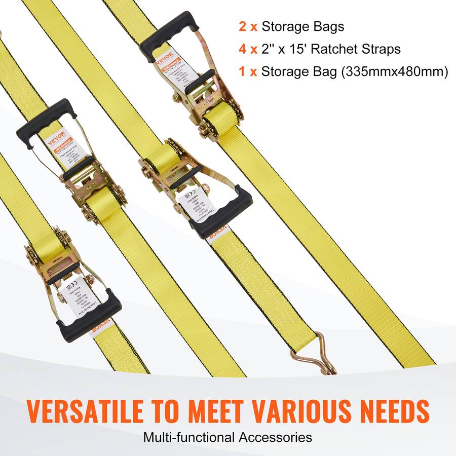 Best Ratchets VEVOR Ratchet Tie Down Straps (4PK), 5000 lb Break Strength, Double J ...