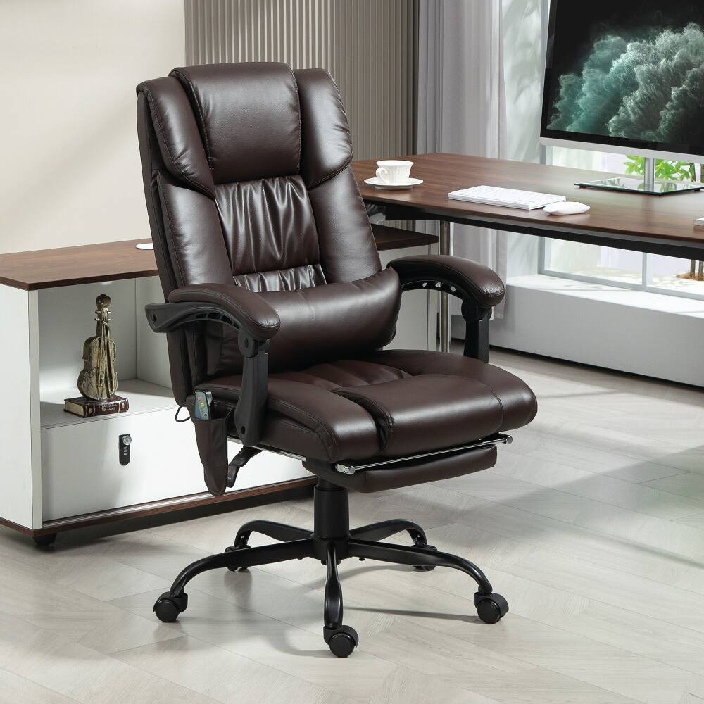 Angle. Loheer - Loheer Massage Office Chair Ergonomic PU Leather Reclining Executive Desk Chair with Footrest Brown - Brown.