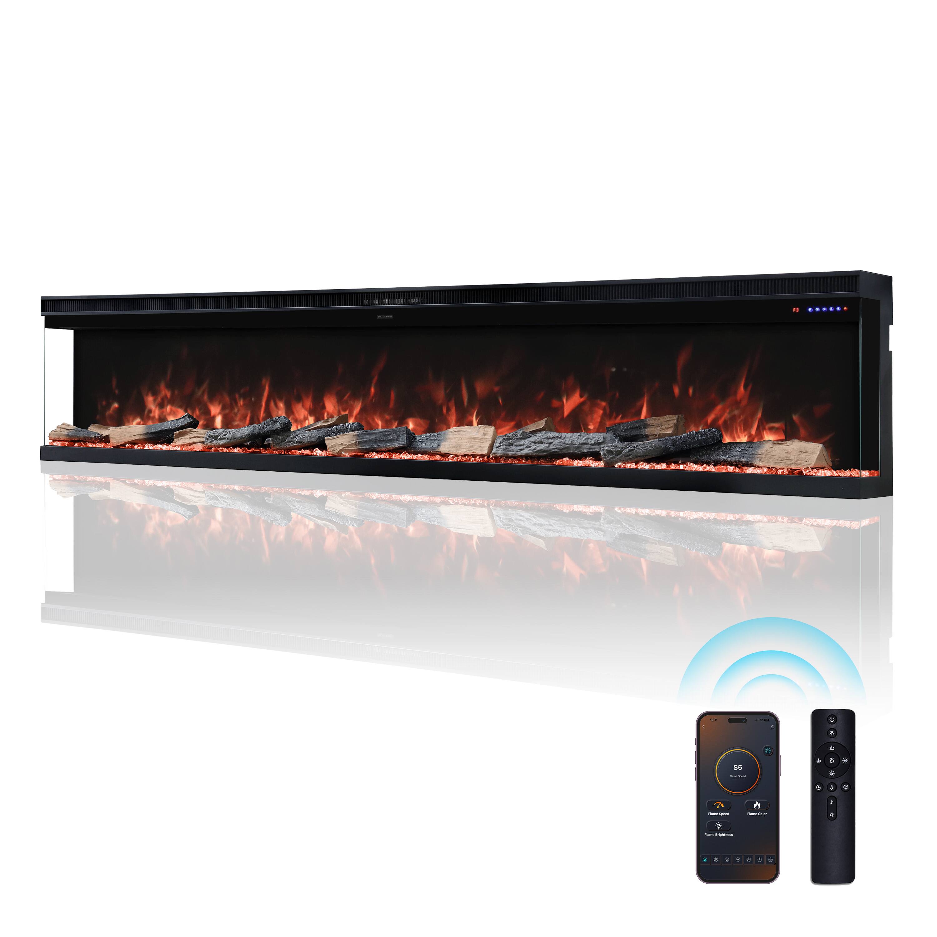 Angle. Mondawe - 100" 3-Sided Smart Electric Fireplace w/ 14 Flame Colors, WiFi App and Smart Control - Black.
