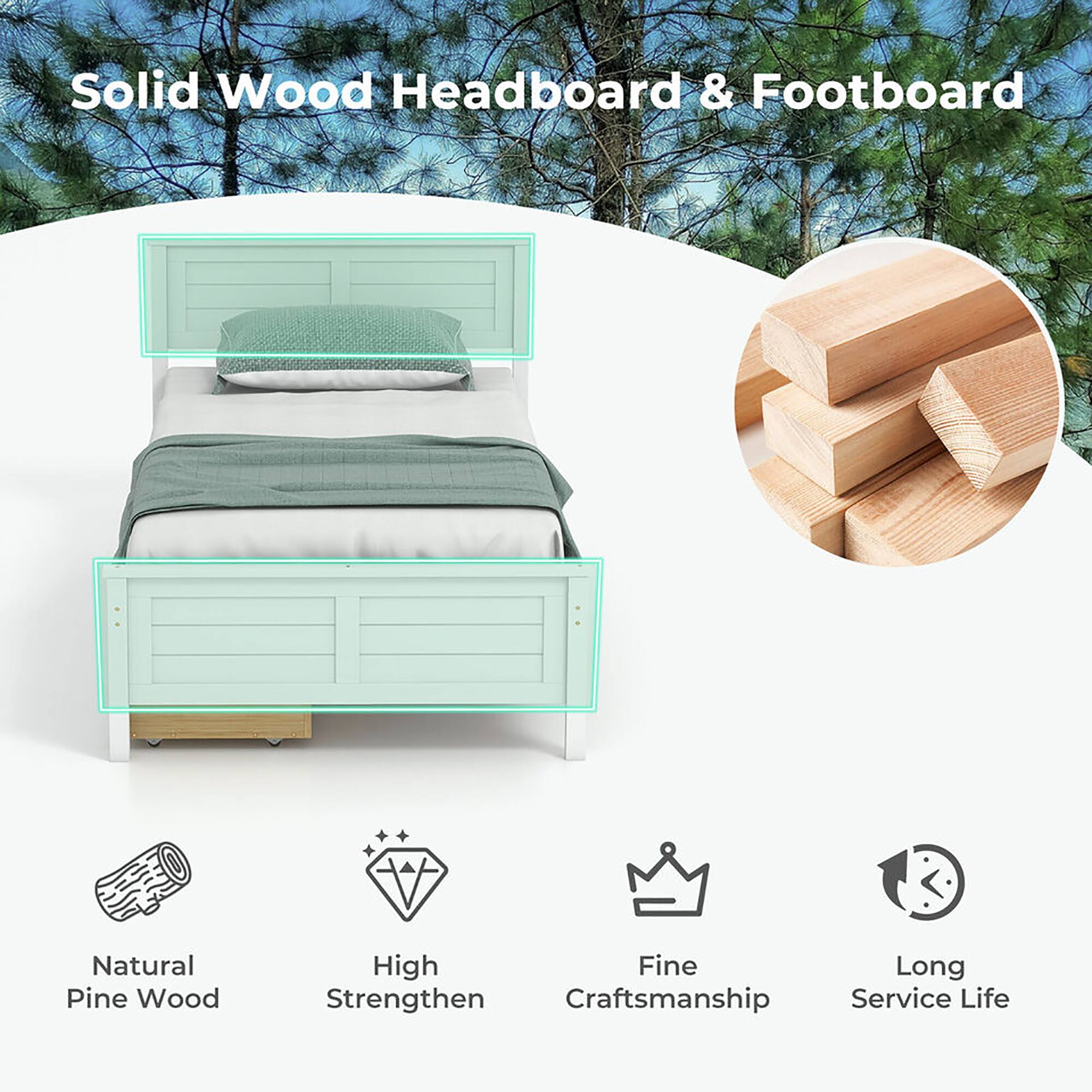 Solid Wood Headboard & Footboard

- Natural Pine Wood
- High Strengthen
- Fine Craftsmanship
- Long Service Life