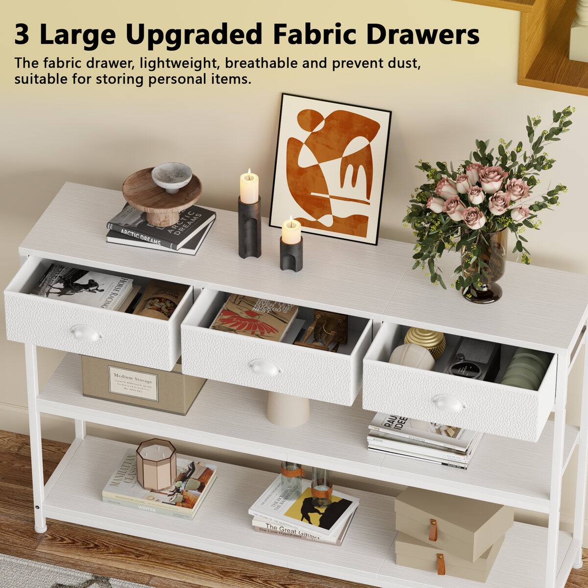 3 Large Upgraded Fabric Drawers

The fabric drawer, lightweight, breathable and prevent dust, suitable for storing personal items.