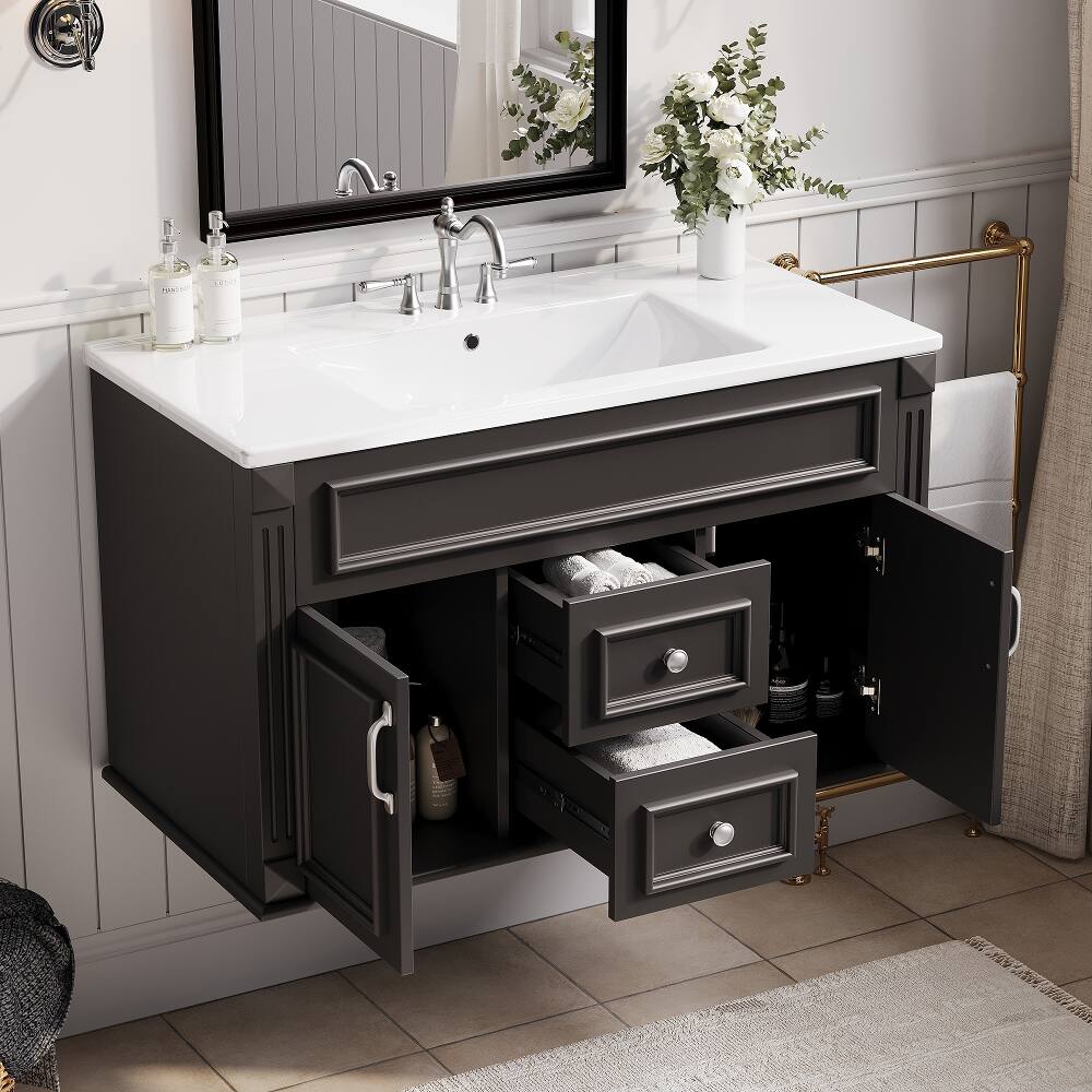 Angle. Loheer - Loheer 36 inch Wall Mounted Bathroom Vanity Black Floating Bathroom Storage Cabinet with Ceramic Sink - Black.