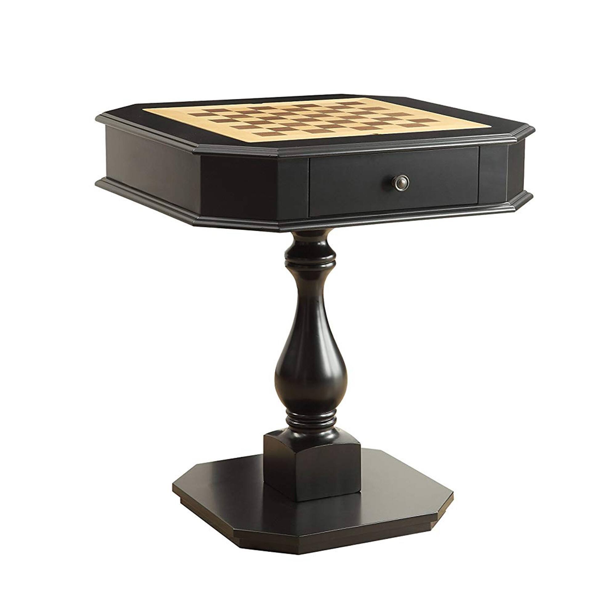 Front. Manhattan Lane - Wooden Chess Game TableWith One Drawer - Black.