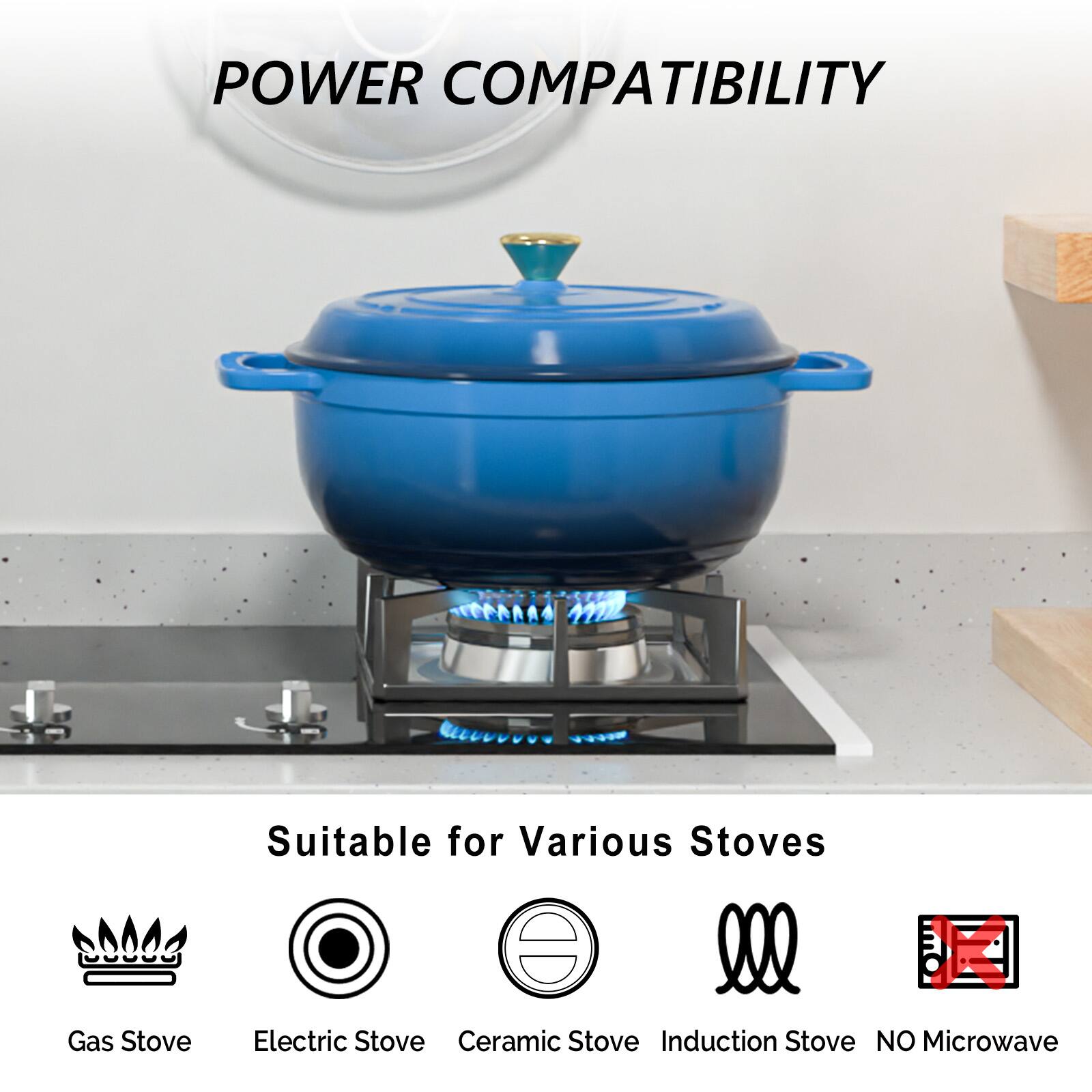 POWER COMPATIBILITY

Suitable for Various Stoves

- Gas Stove
- Electric Stove
- Ceramic Stove
- Induction Stove
- NO Microwave