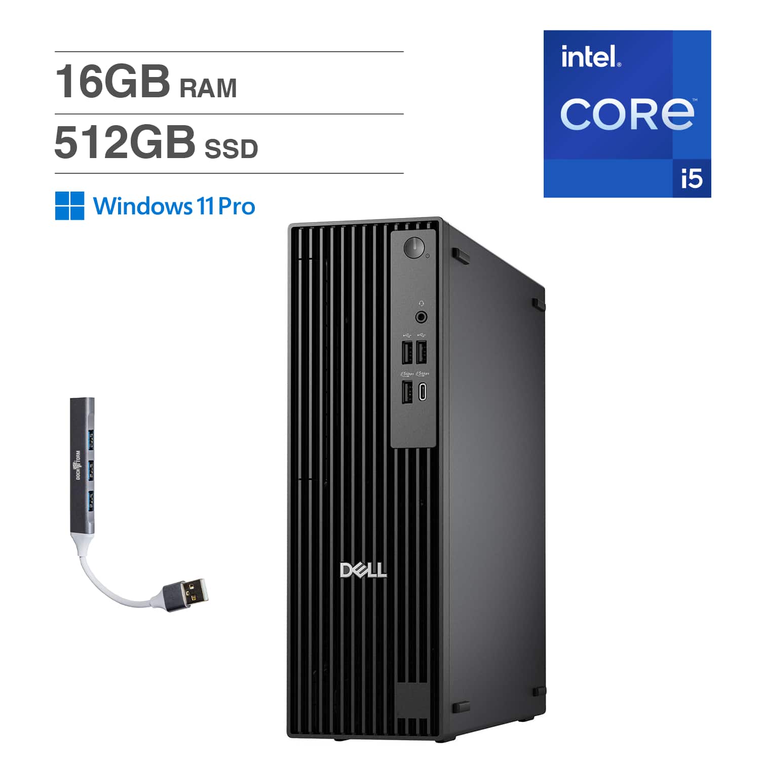 Dell - Upgraded - Pro Slim QCS1250 Mini Desktop (Intel i5-14500,16GB DDR5,512GB PCIe SSD,Intel UHD 770,KB & Mouse,Win 11 Pro) w/USB Hub - Black