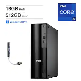Dell - Pro Slim QCS1250 Mini Desktop (Intel i5-14500, 16GB DDR5, 512GB PCIe SSD, Intel UHD 770, Win 11 Pro) w/USB Hub - Black