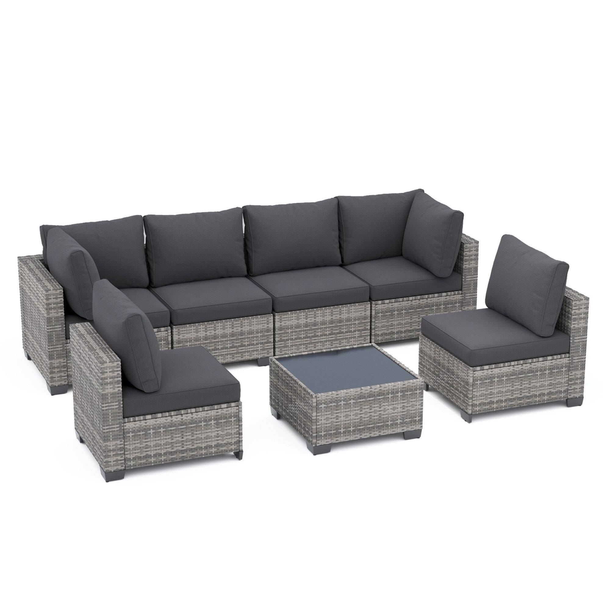 Alt View 4. Boyel Living - 7 Piece All Weather PE Rattan Patio Conversation Set Gray for Backyard Poolside - Gray.