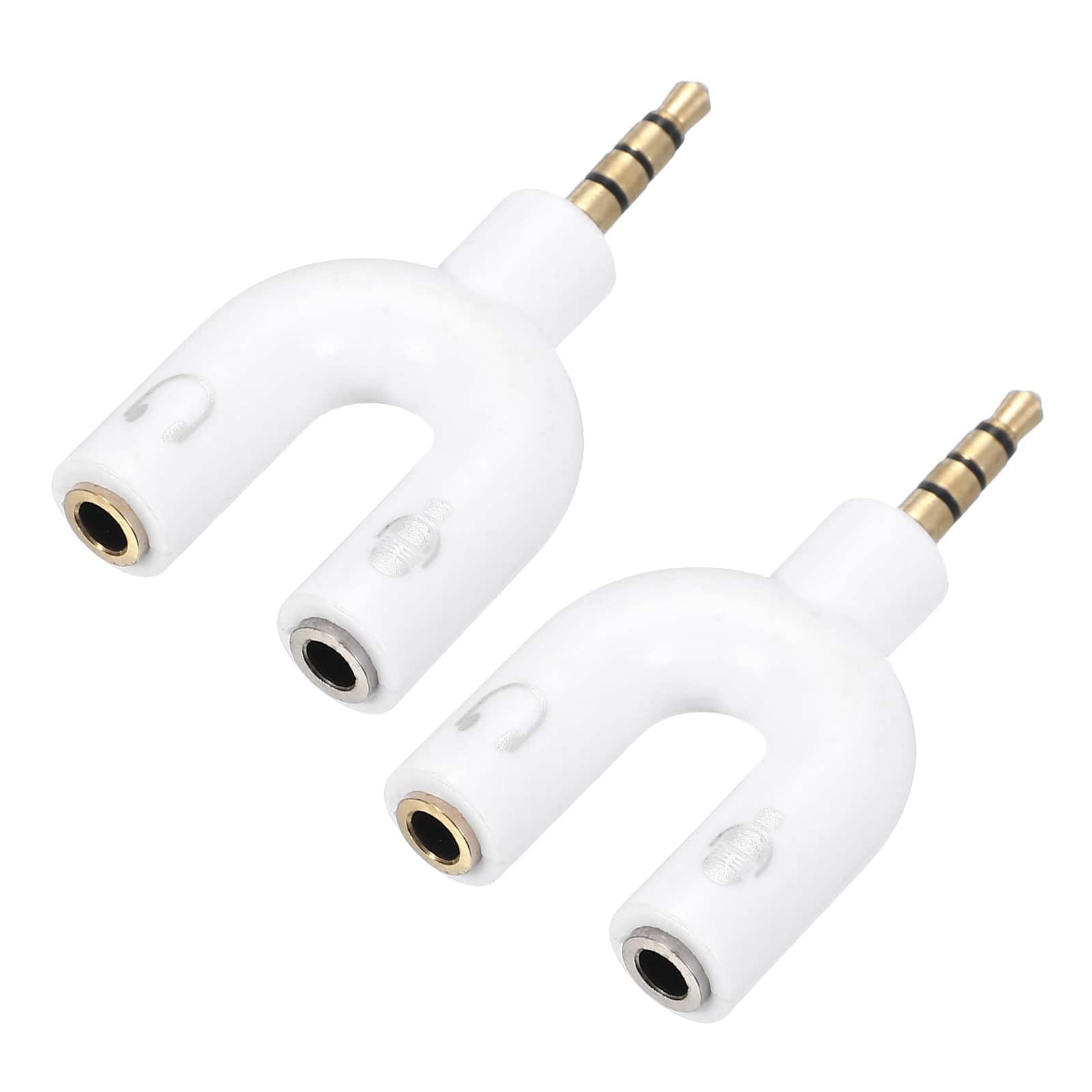 Unique Bargains - 2pcs Headset Mic Splitter Adapter, 3.5mm Male to Dual Female Y Splitter Mic & Audio Jack for PC/Laptop/Smartphone - White