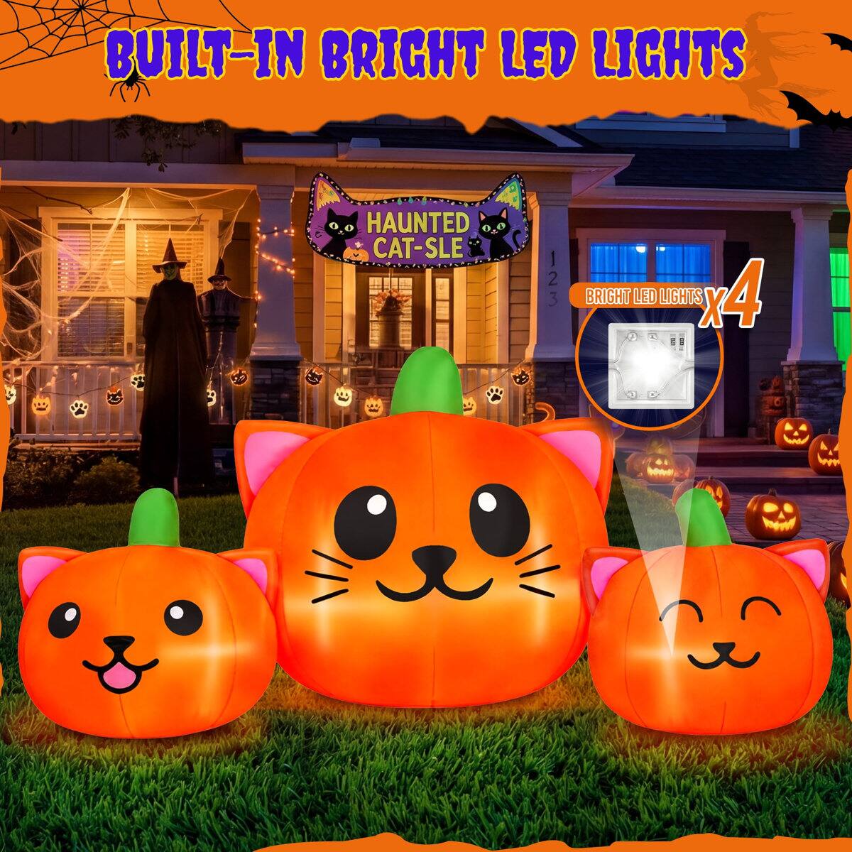 BUILT-IN BRIGHT LED LIGHTS

HAUNTED CAT-SLE

123

BRIGHT LED LIGHTS x4