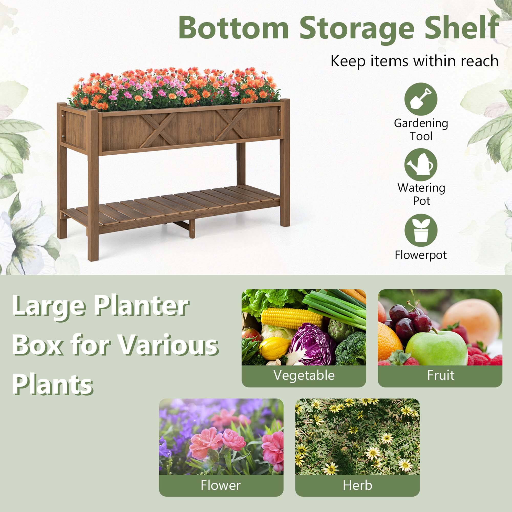 Bottom Storage Shelf: Keep items within reach. Gardening Tool: Watering Pot, Flowerpot, Large Planter Box for Various Plants, Vegetable, Fruit, Flower, Herb.