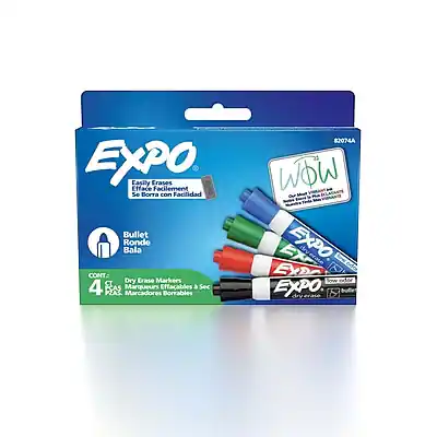 EXPO
Easily Erases
Efface Facilement
Se Borra con Facilidad
Bullet Round Bala
CONT.
4 Dry Erase Markers
4 Marqueurs Effacables à Sec
4 Marcadores Borrables
82074A
WOW
EXPO
EXPO EYD
EXPO
