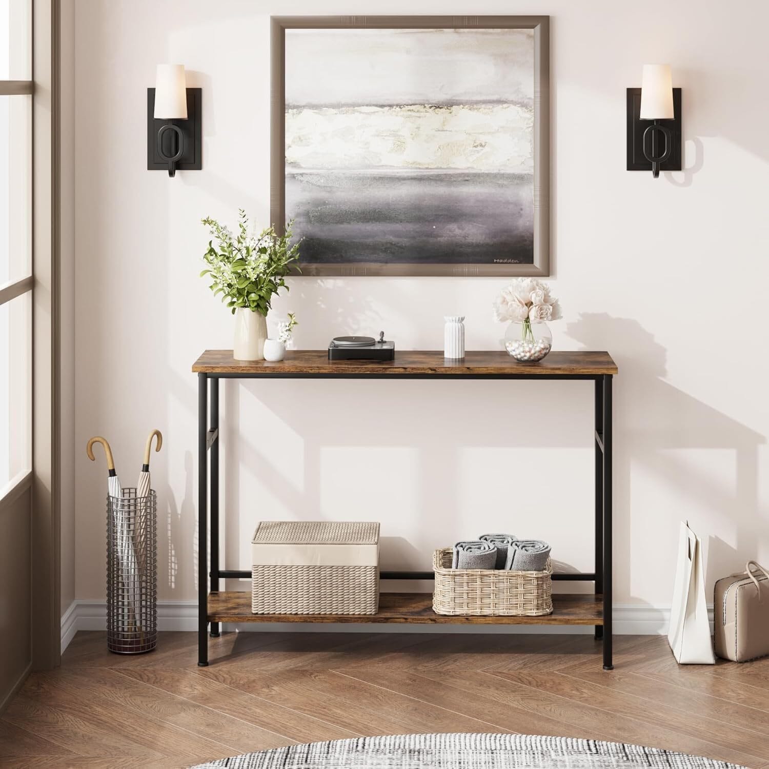 Acekool - Entryway Table, Console Tables with Storage, 39.3”Rustic Sofa Table - Brown