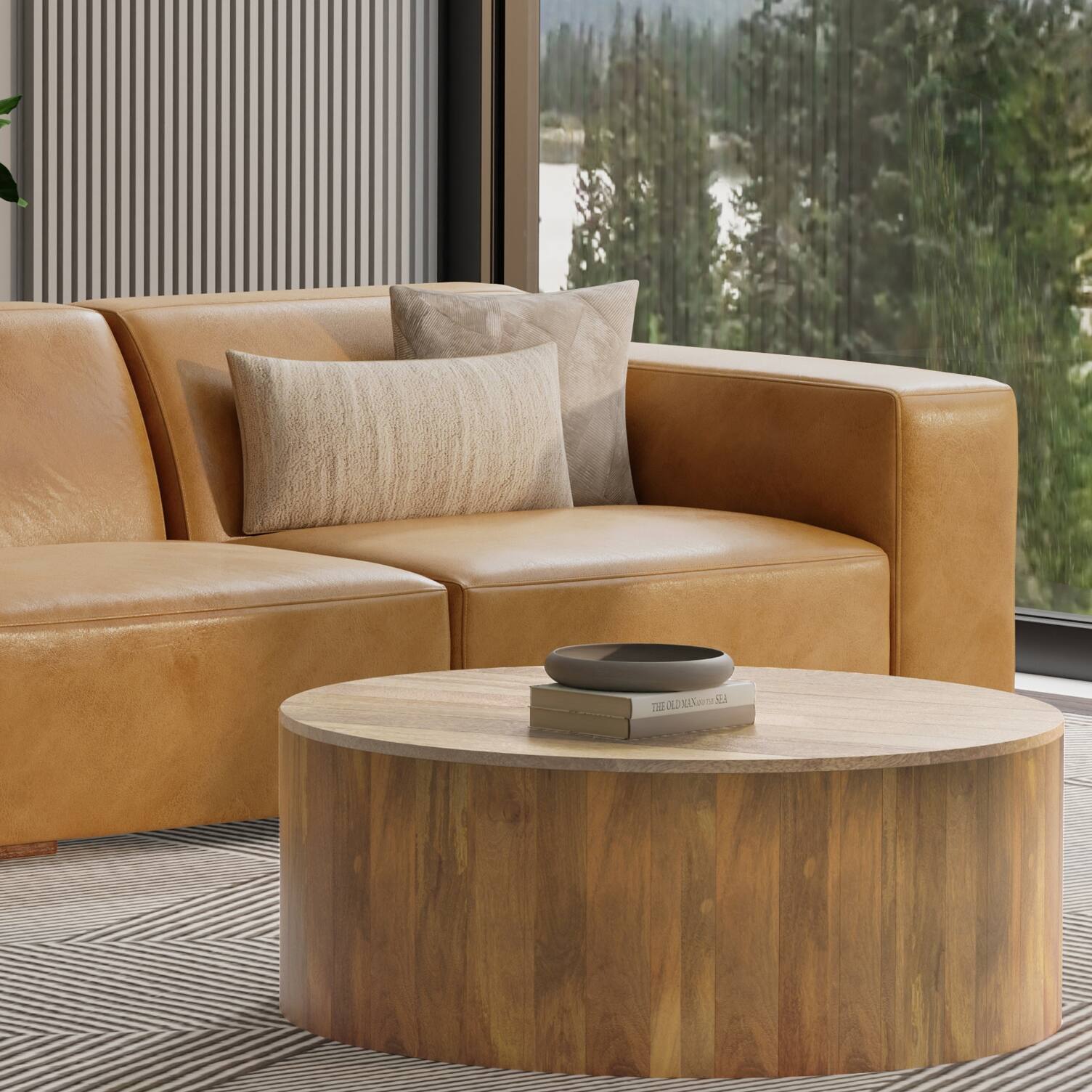 Angle. Simpli Home - Rex Right-Arm Sofa Module in Genuine Leather - Sienna.