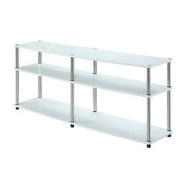 FurniFact - 3-Tier TV Stand with Particle Board Construction and Stainless Steel Poles - White