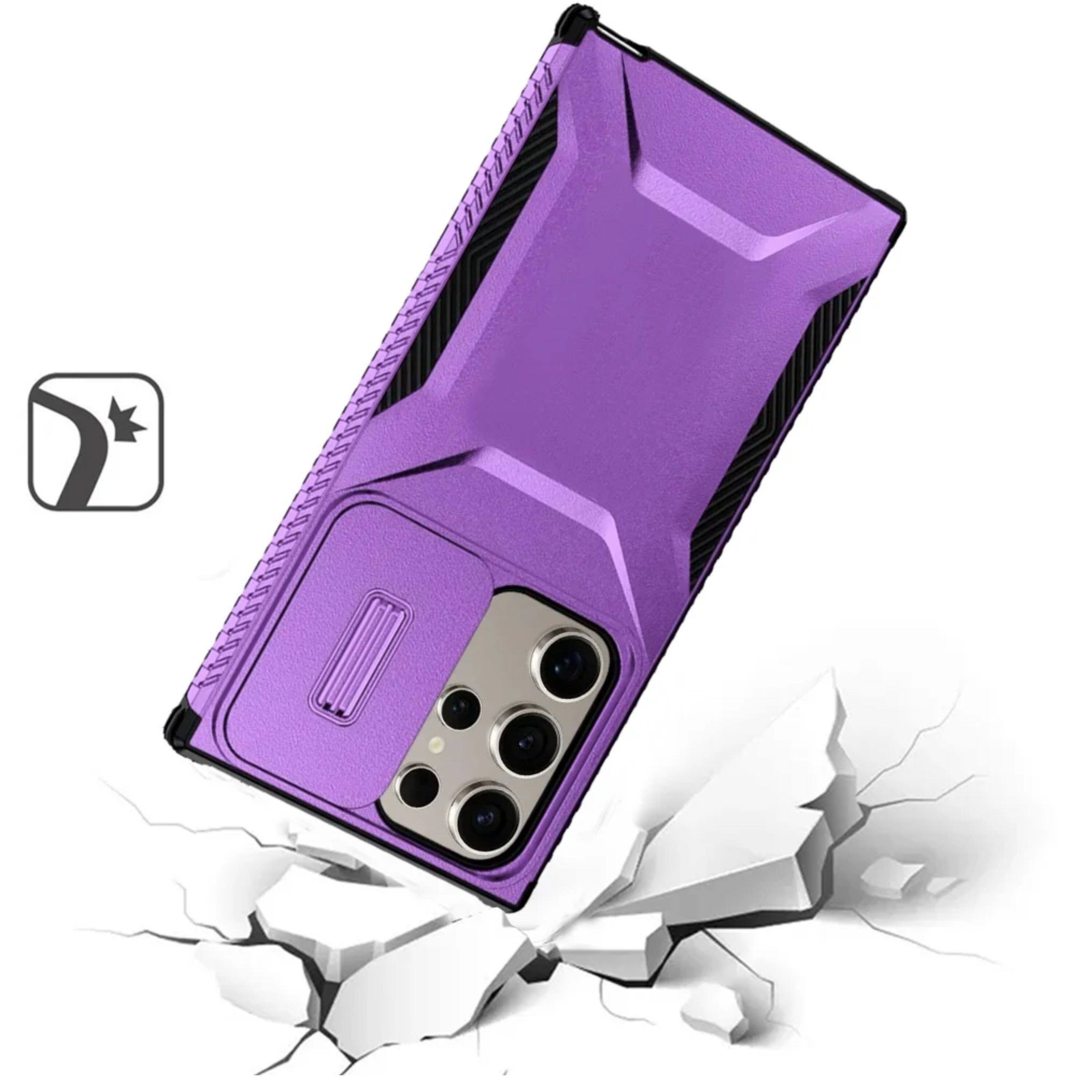 Left. Kitcheniva - Tactical Side Grip Case With Sliding Lens Shield & Tempered Glass For Samsung S25 Ultra Purple - Pink and Teal.