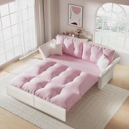 Trinkets Crazed - 74.8" Queen Pull Out Sofa Bed, 3-in-1 Convertible Sleeper Tufted Sofa with 2 Soft Pillows - Pink