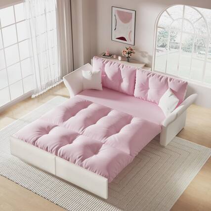 Front. Trinkets Crazed - 74.8" Queen Pull Out Sofa Bed, 3-in-1 Convertible Sleeper Tufted Sofa with 2 Soft Pillows - pink.