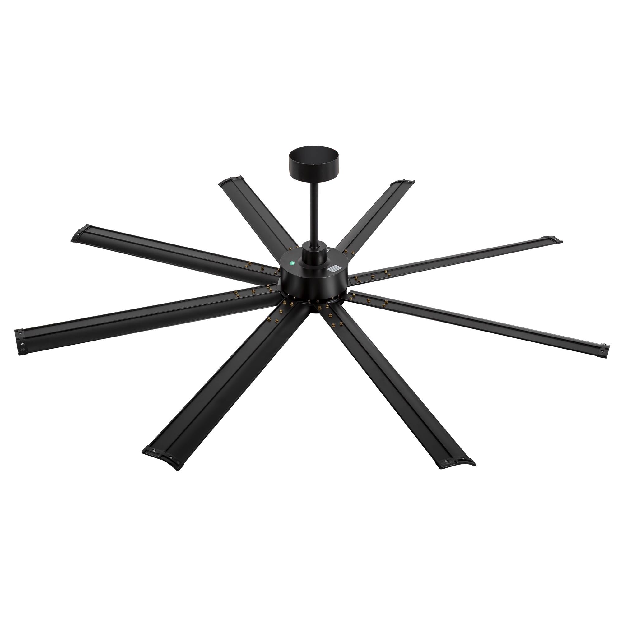 Alt View 8. Breezary - 72-In Large Ceiling Fan with 8 Aluminum Blades, DC Motor, 6-Speed Remote with Timer, 2 Downrods, Light/No Light Option - Black (Without Light).