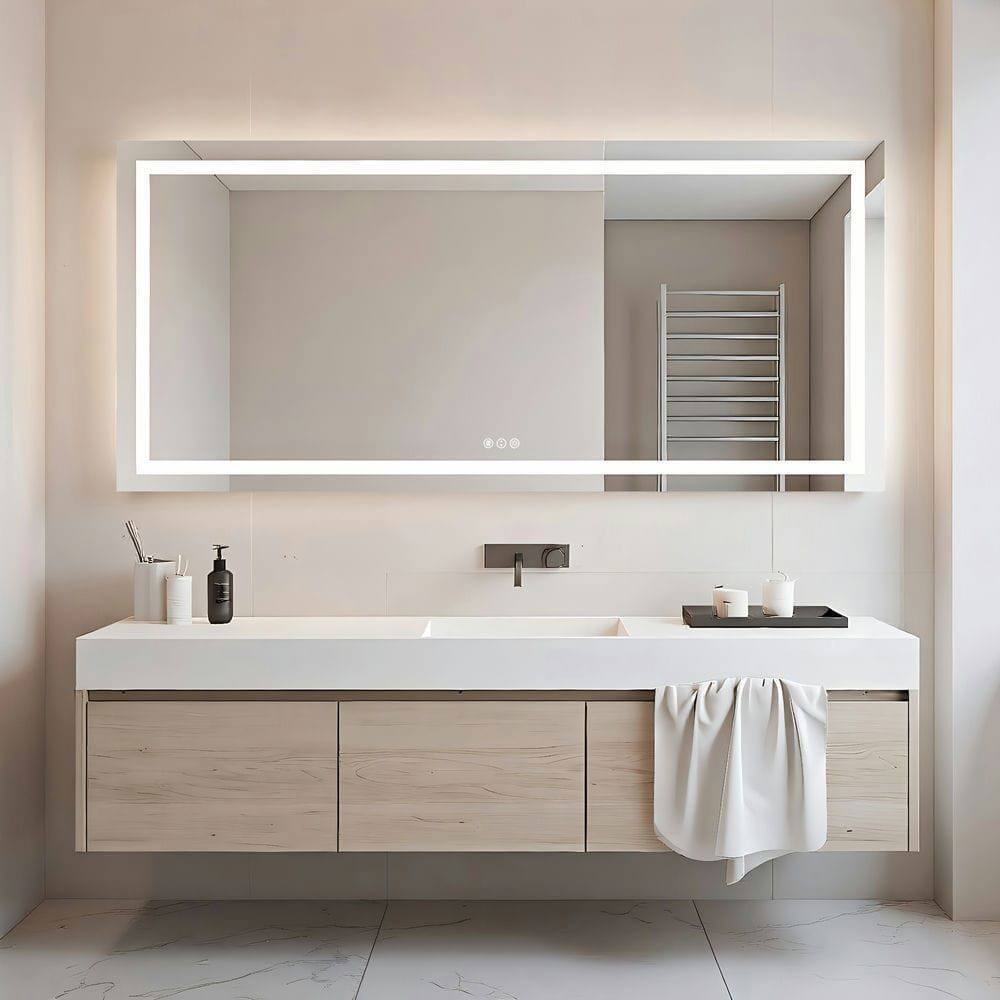 Kadyn - 72x36 Inch Wall-to-Wall Frameless Rectangle LED Bathroom Mirror for Large Spaces