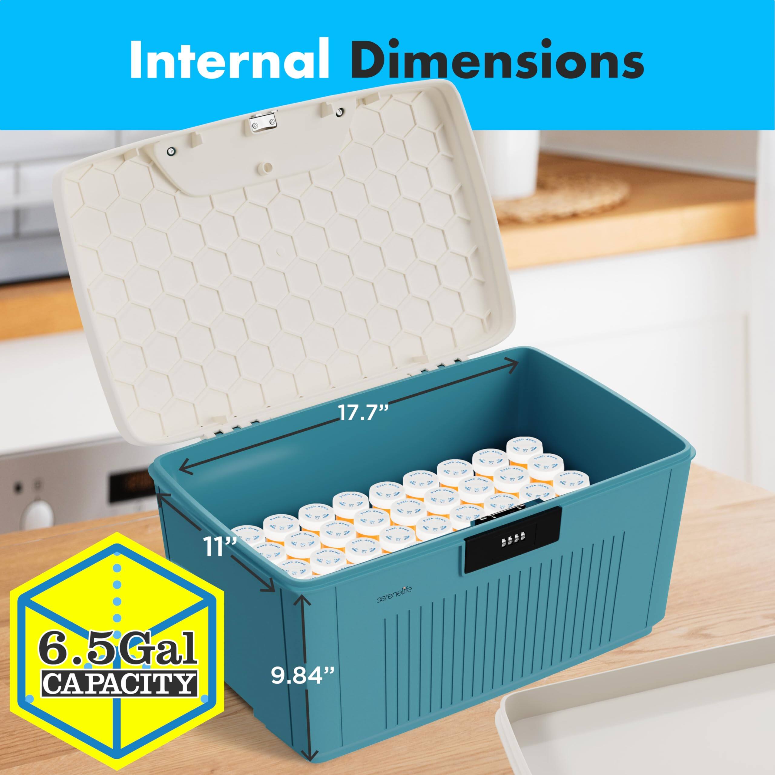 Internal Dimensions: 17.7" x 11" x 9.84"  
Capacity: 6.5 Gal