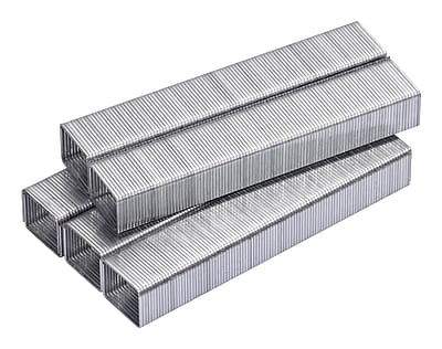 Front. Bostitch -  Premium Heavy Duty 3/8" Length High Capacity Staples, Full Strip, 1000/Box  - Silver.