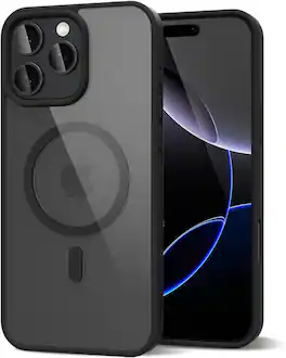 Entronix - Magnetic Case for iPhone 12/12 Pro - Clear Back with Soft Matte Frame - Black