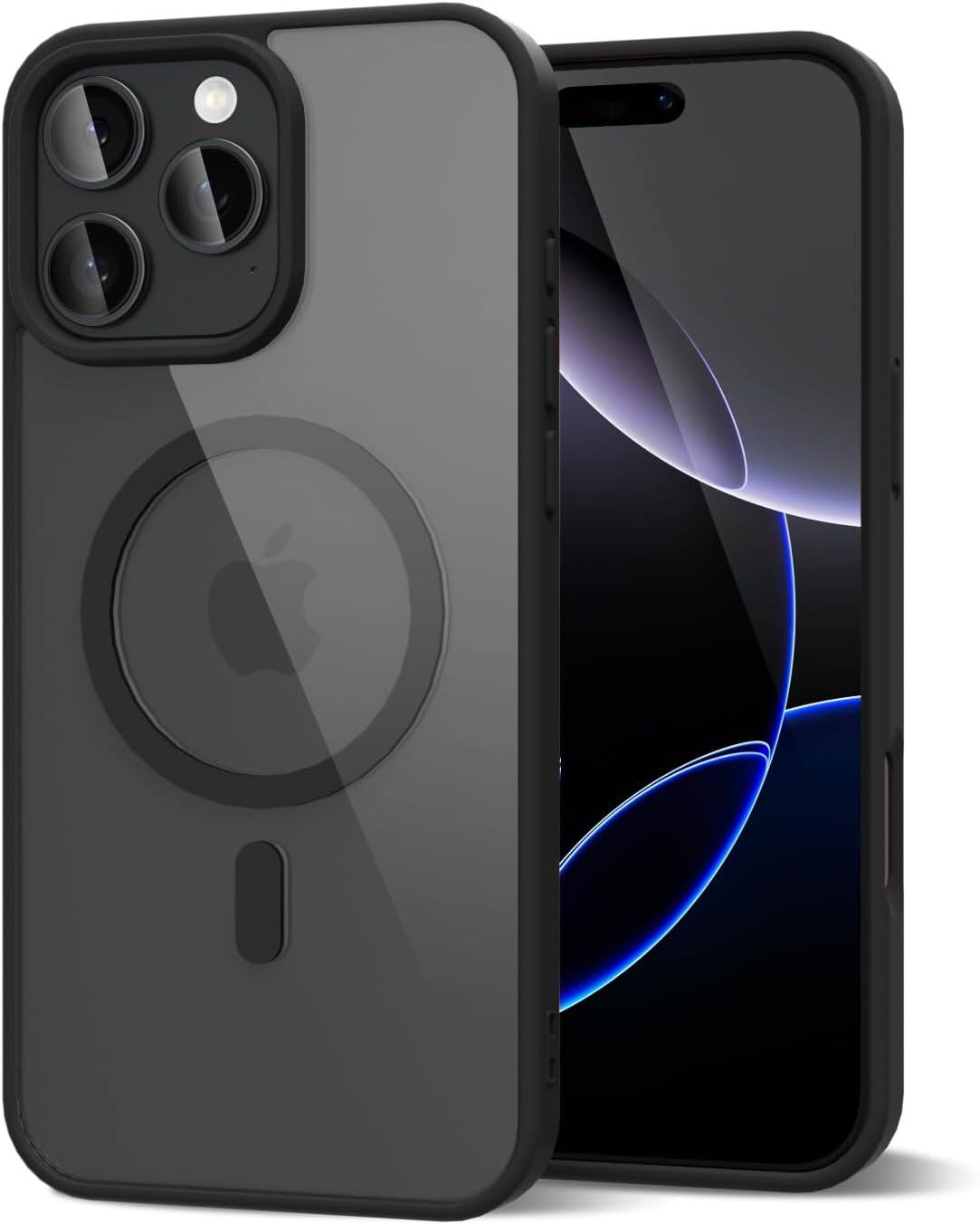 Front. Entronix - Entronix Magnetic Case for iPhone 12/12 Pro - Clear Back with Soft Matte Frame - Black.