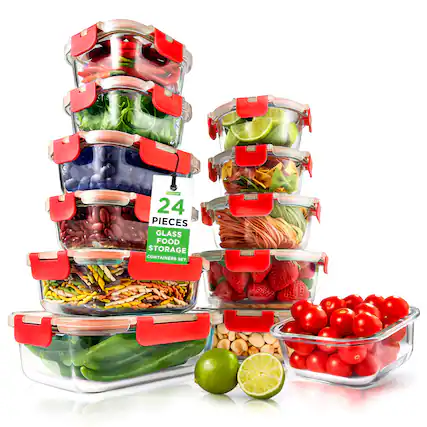24 PIECES GLASS FOOD STORAGE CONTAINERS SET