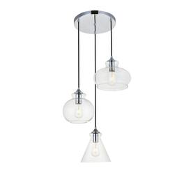 Living District - Destry 3 Lights Chrome Pendant With Clear Glass - Chrome And Clear