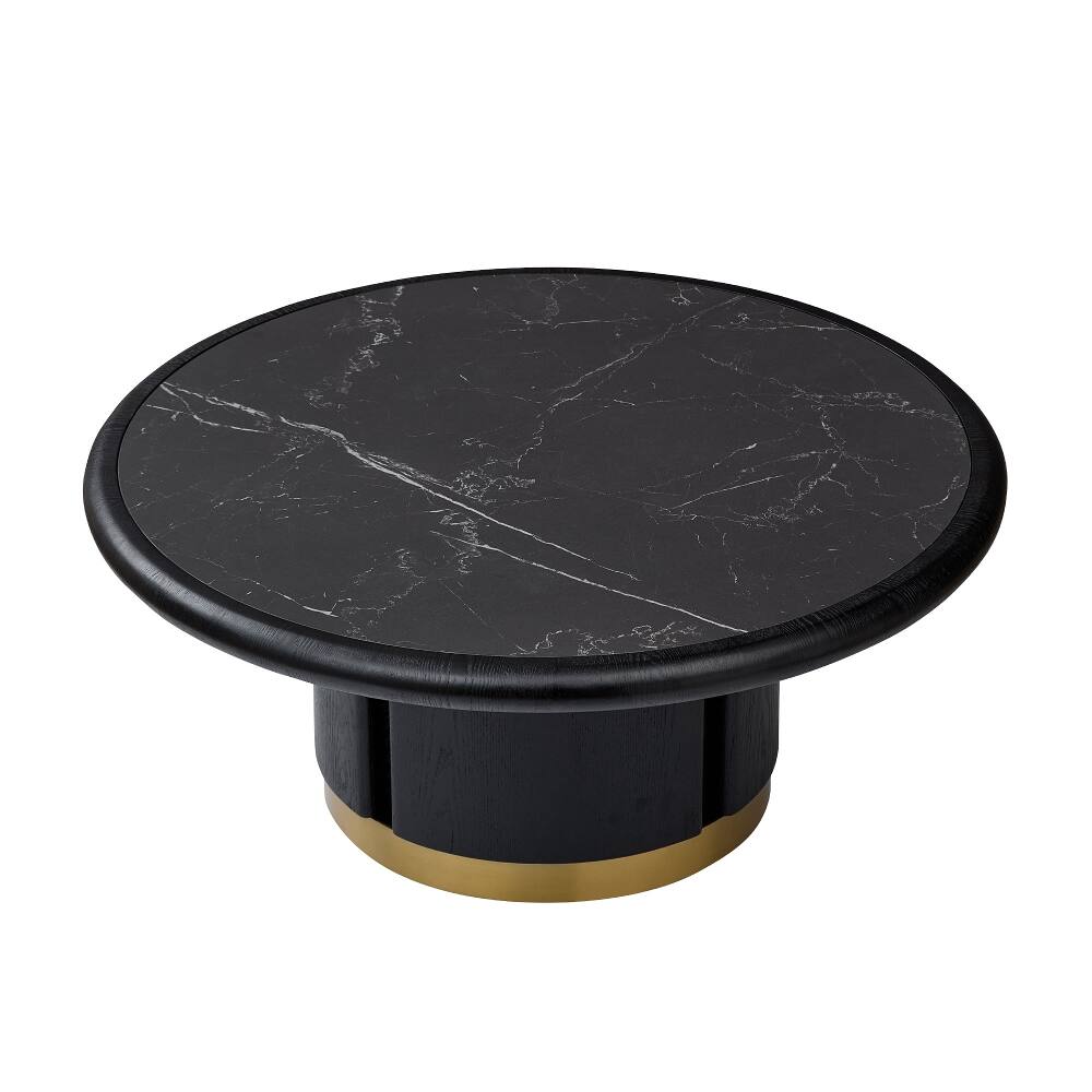 Back. Loheer - Loheer 35.43 Inch Round Coffee Table Sintered Stone Modern MDF Pedestal Living Room Table Black - Black.