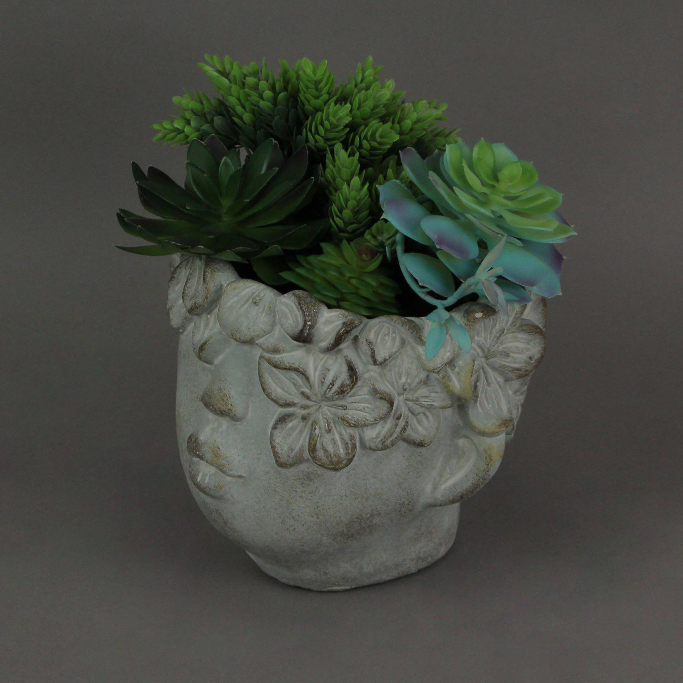 Alt View 4. Mayrich Company - Pucker Up Concrete Head Kissing Face Mini Decor Succulent Planter 7 Inch Tall - Grey.