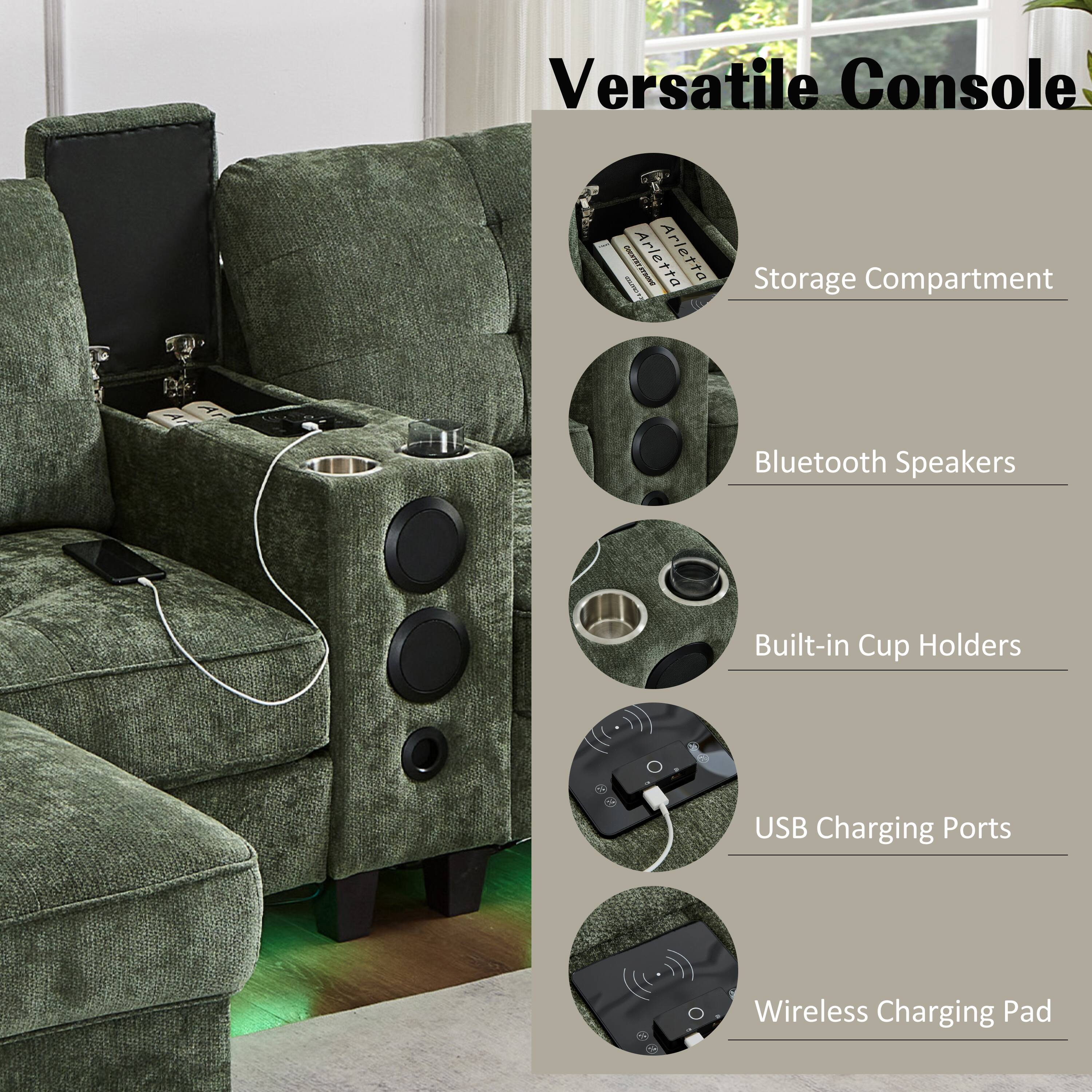 Versatile Console - Arletta Storage Compartment NIT Bluetooth Speakers Built-in Cup Holders USB Charging Ports Wireless Charging Pad