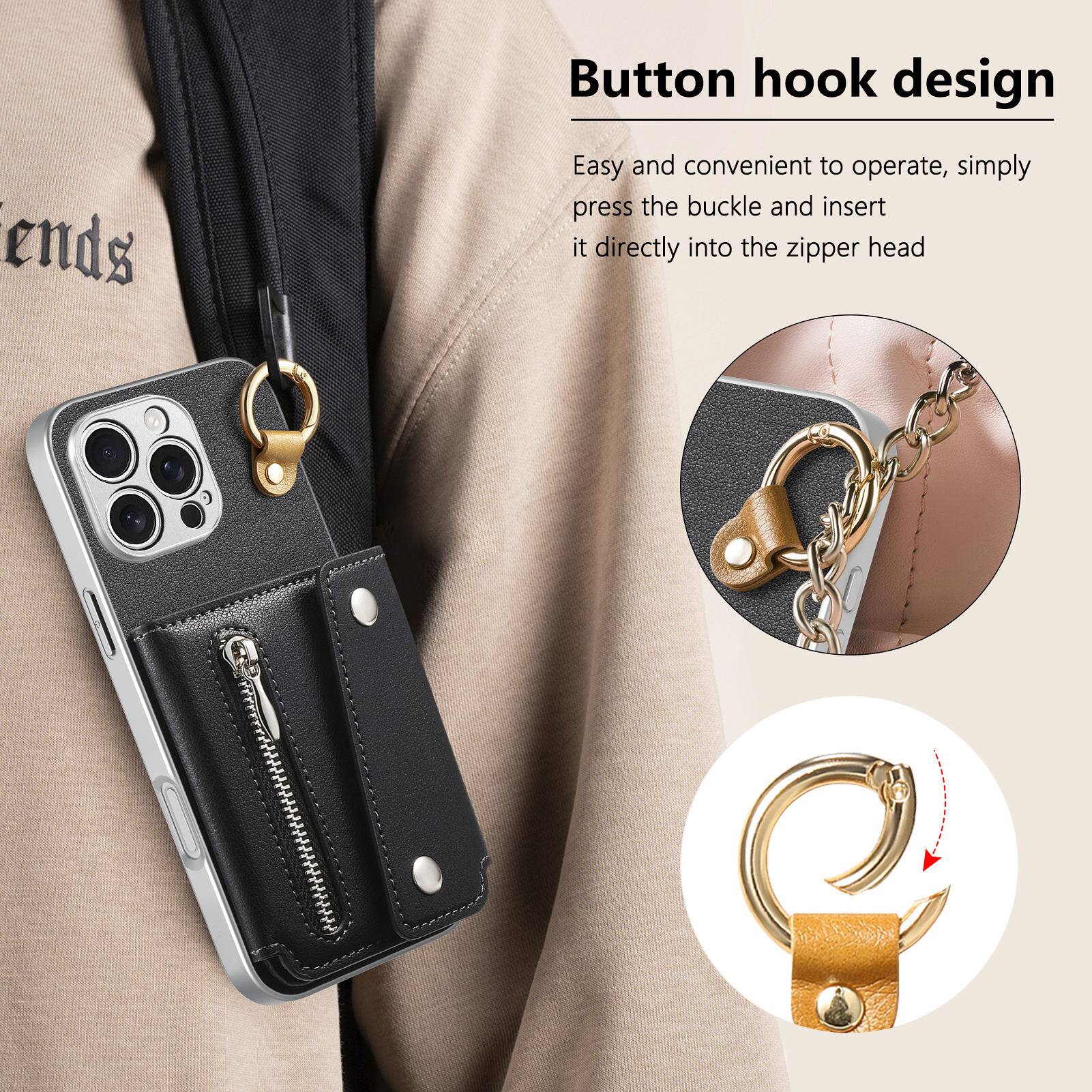 Button hook design  
Easy and convenient to operate, simply press the buckle and insert it directly into the zipper head
