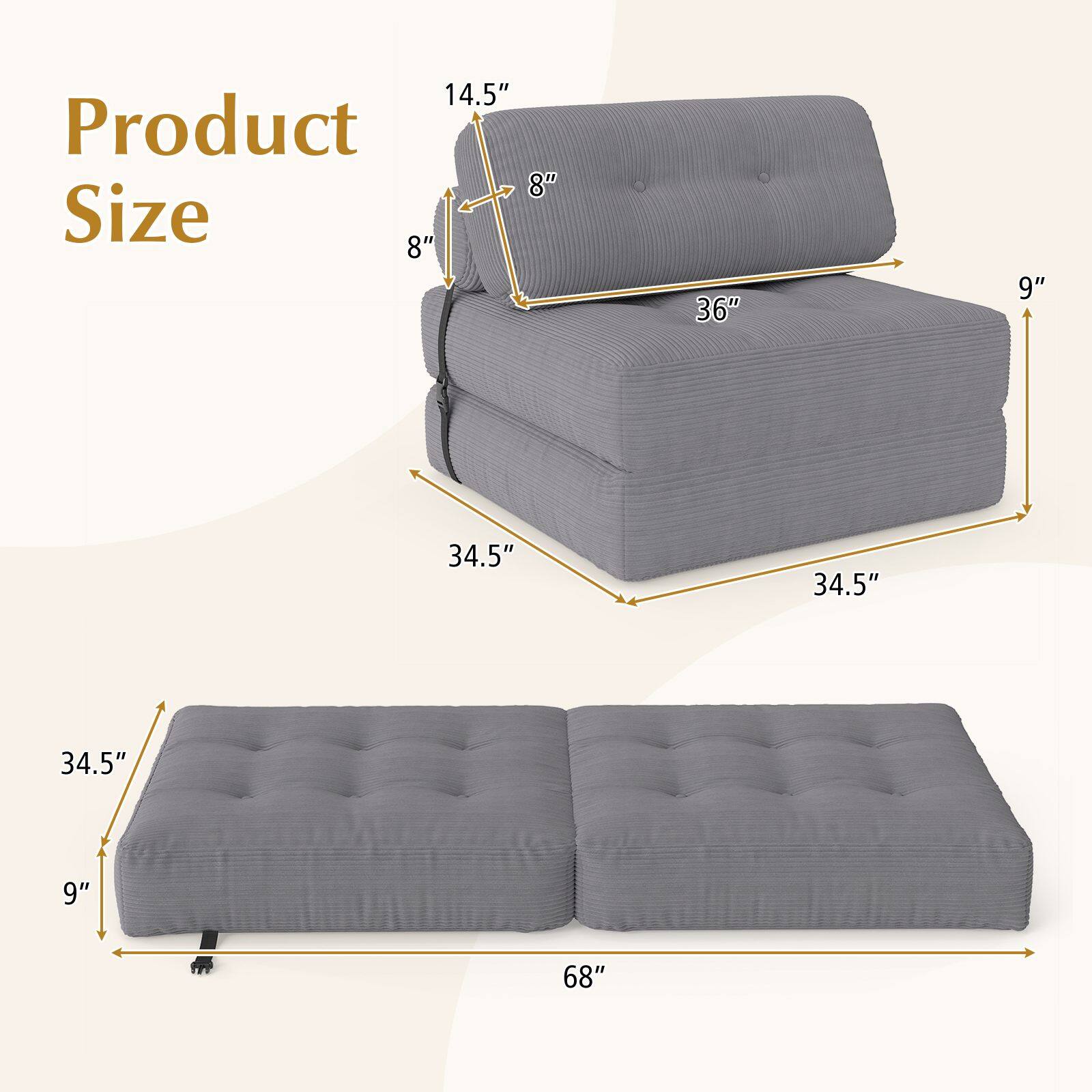 Product Size

14.5"  
8"  
36"  
9"  
34.5"  
34.5"  
34.5"  
9"  
68"