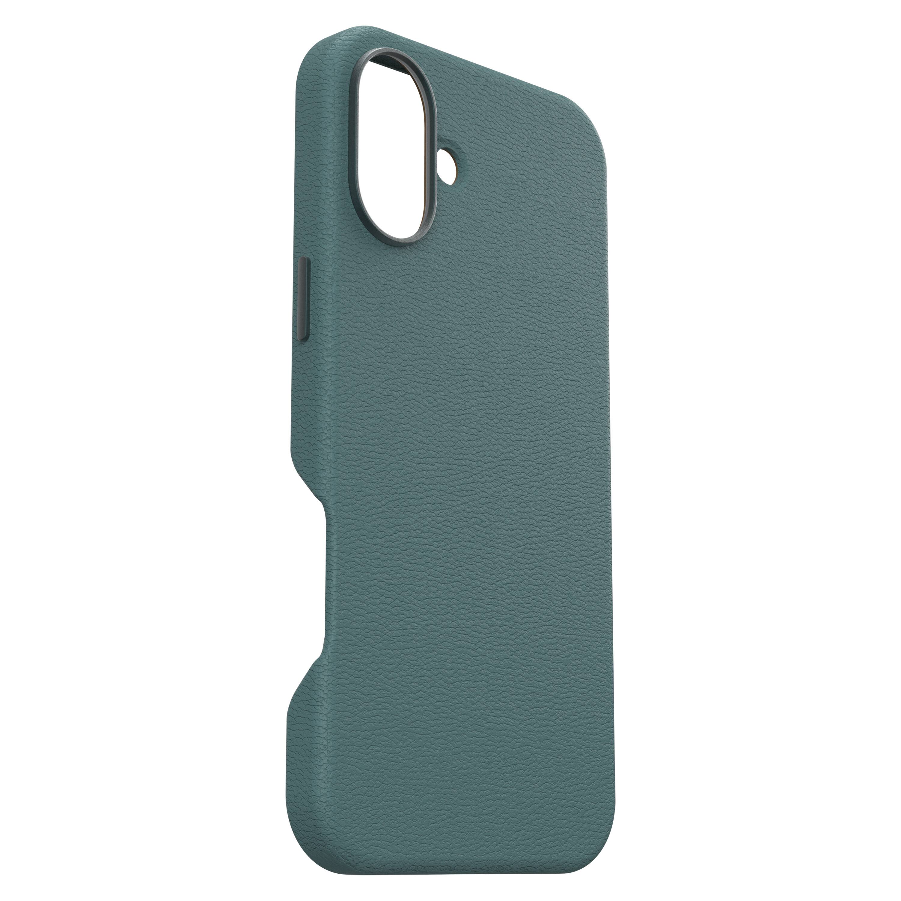 Left. OtterBox - Symmetry Cactus Leather Series Hard Shell for MagSafe for Apple iPhone 16 Plus - Juniper Sprig.