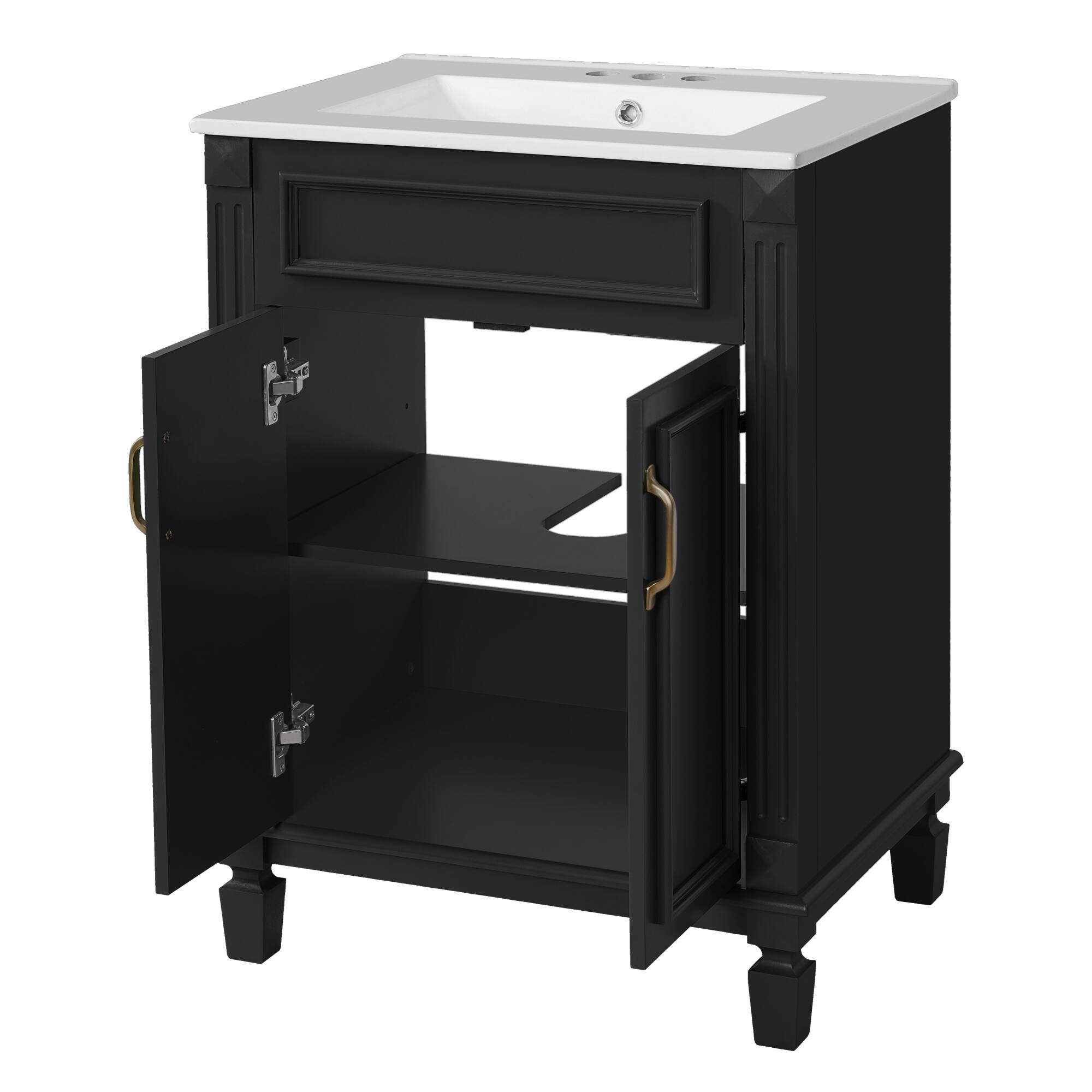 Alt View 5. ELEMENT ACE - Modern Bathroom Vanity with Ceramic Sink and Soft-Closing Doors, Solid Wood Frame Storage Cabinet - Black.