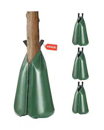 Front. VEVOR - Tree Watering Bag, 4 Packs 20 Gallons Watering Bags for New Trees, 5-9 Hours Slow Release Refillable Drip Irrigation Bag - Green.